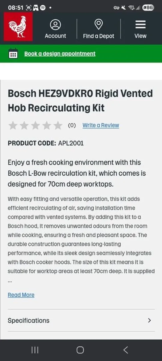 Bosch Vented Hob Recirculating Kit - Image 1