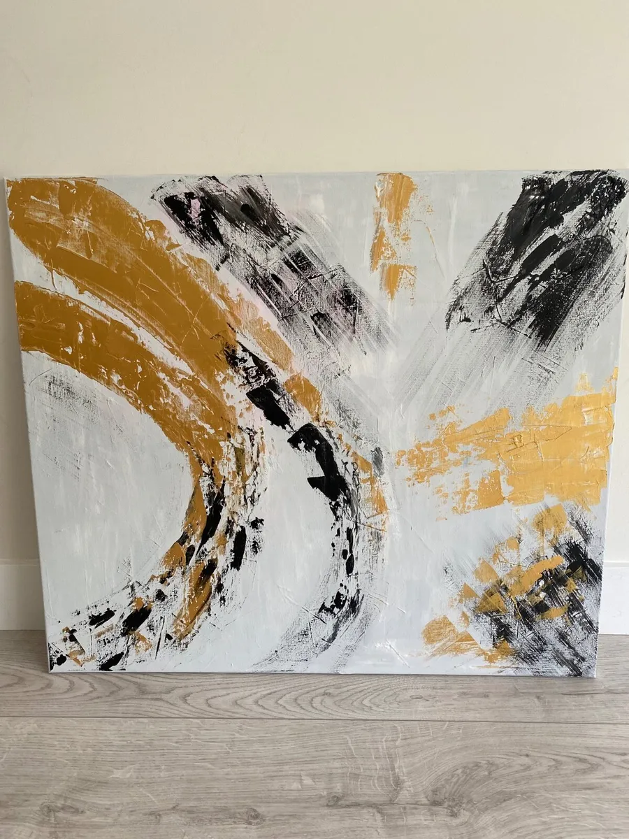 Gold and white abstract painting - Image 1