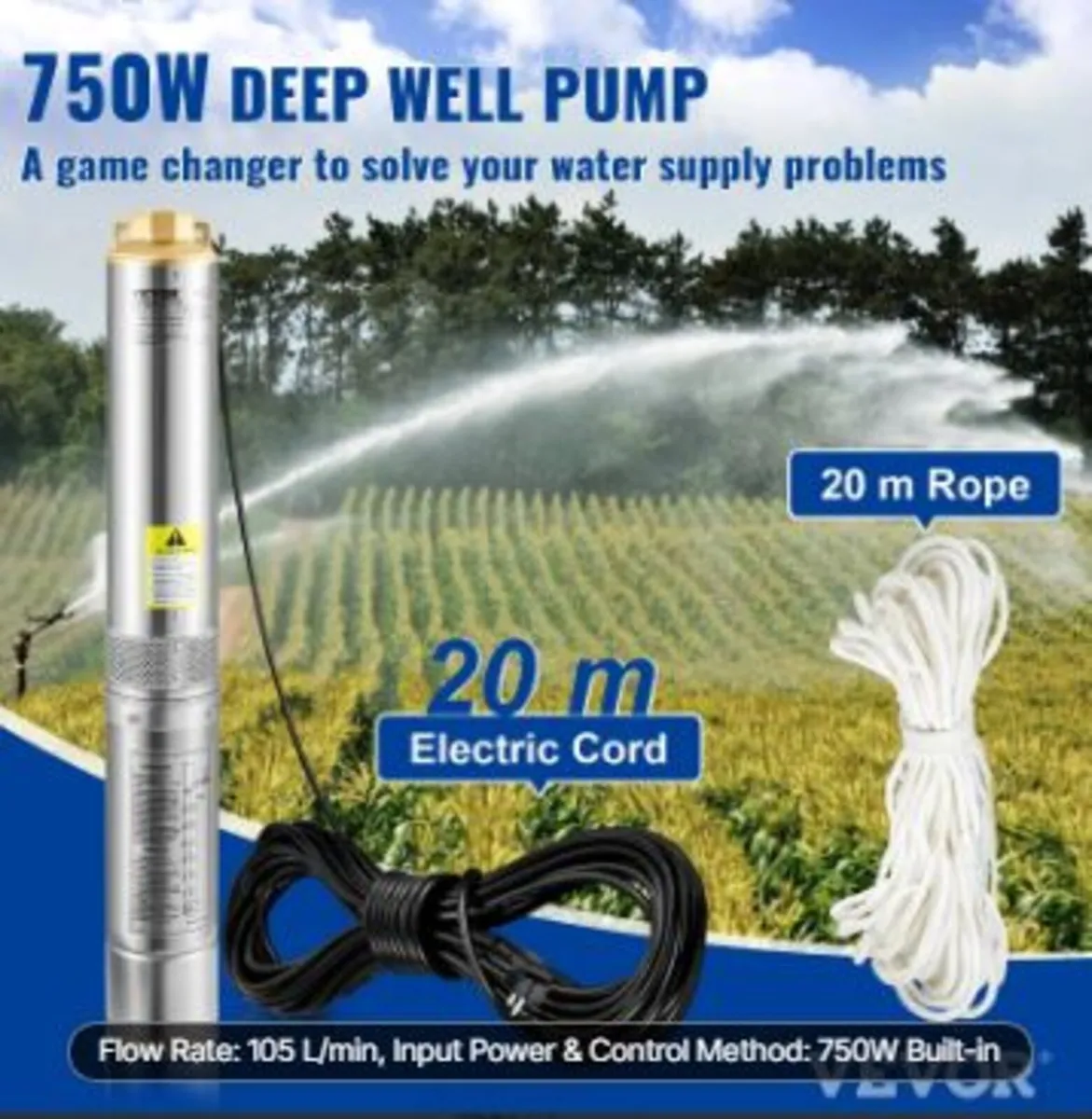 Deep Well Submersible Pump, 750W - Image 2