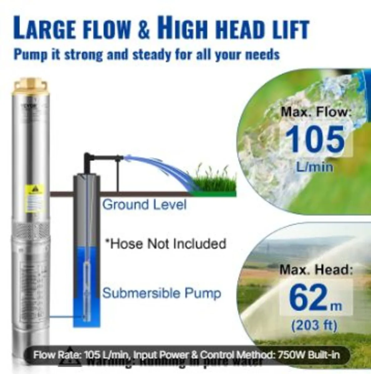 Deep Well Submersible Pump, 750W - Image 4