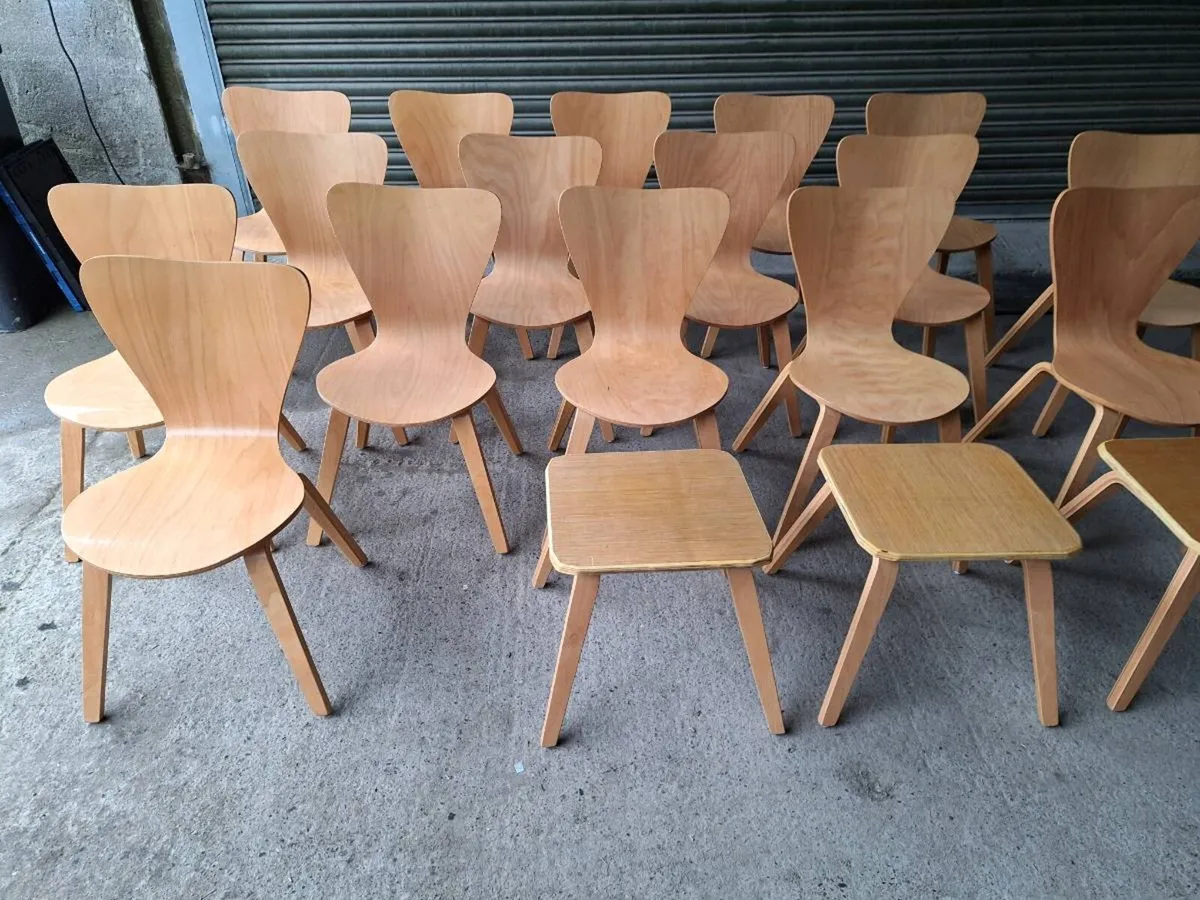 16 Wooden Cafe Chairs + 3 Stools (DELIVERY) - Image 2