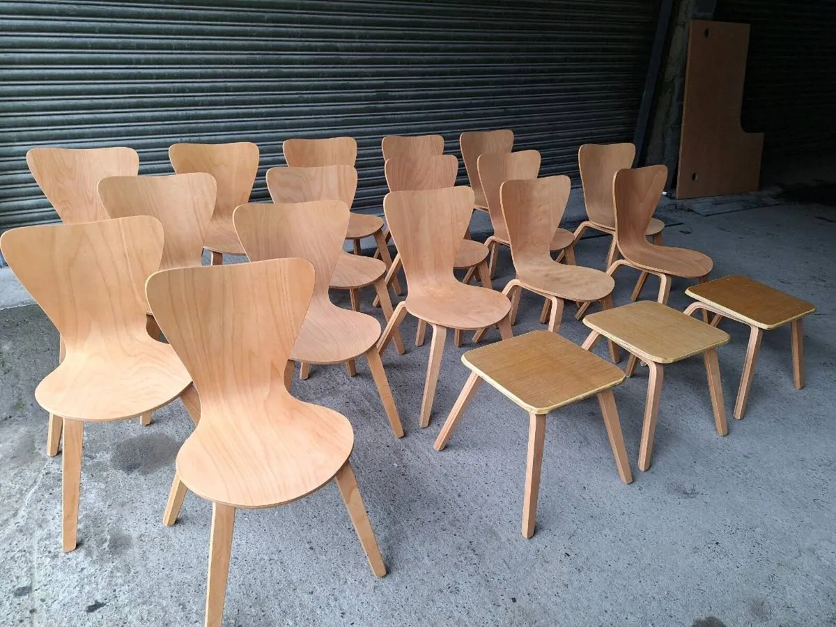 16 Wooden Cafe Chairs + 3 Stools (DELIVERY) - Image 3