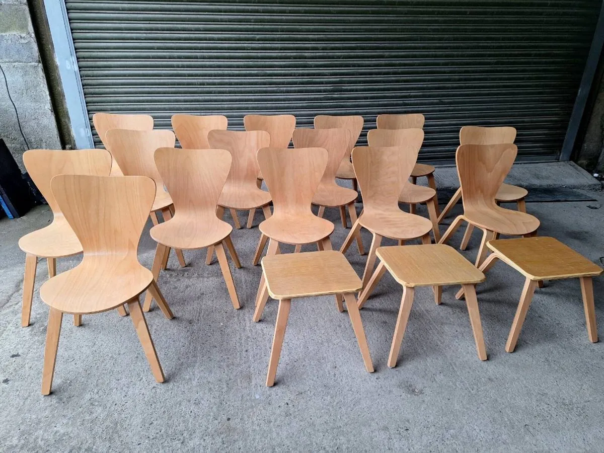 16 Wooden Cafe Chairs + 3 Stools (DELIVERY) - Image 1