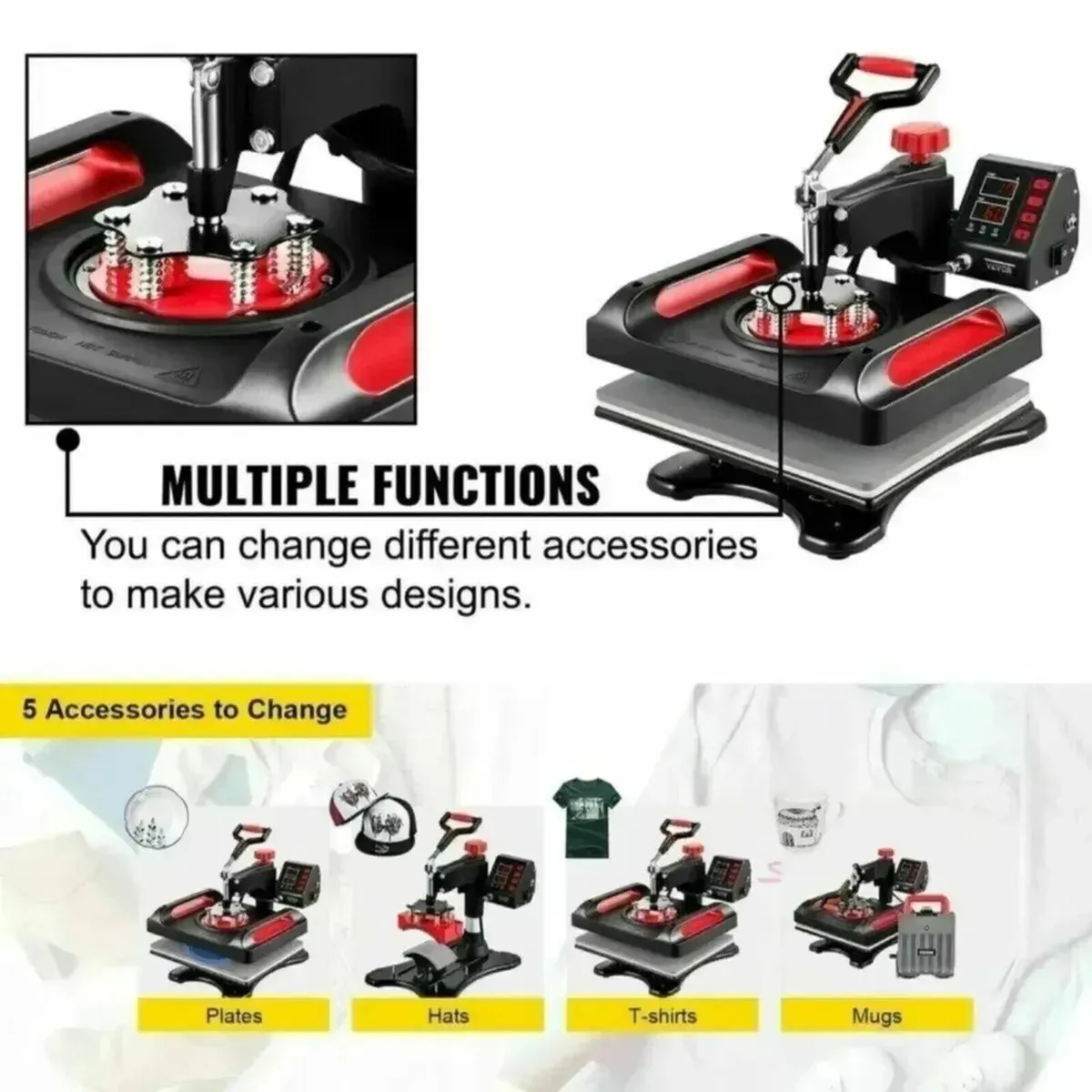 Heat Press Machine 5-in-1 Red 12x15 Printing Kit - Image 2