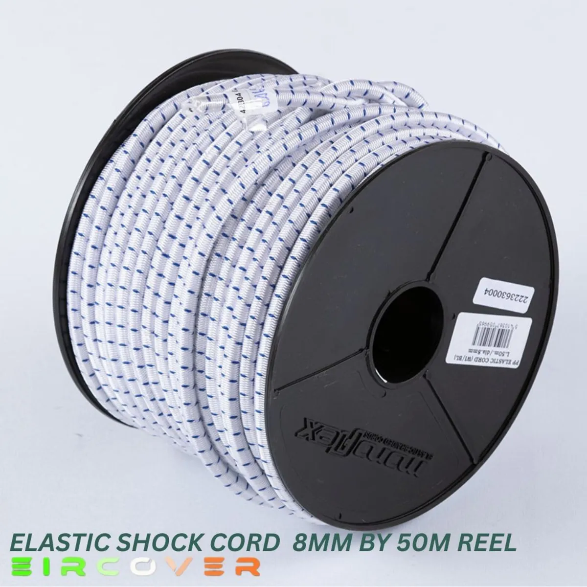 Elastic bungee rope 8mm / 50m - Reel  White Blue - Image 1