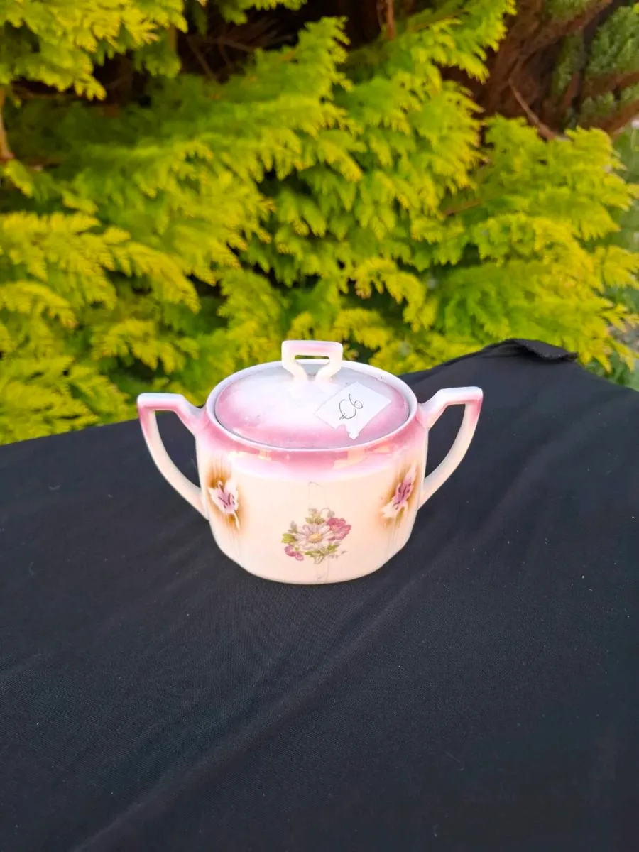 Pink china sugar bowl