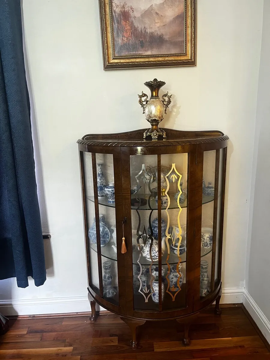 19th Centuries Walnut Demi Luna Display Cabinet - Image 1