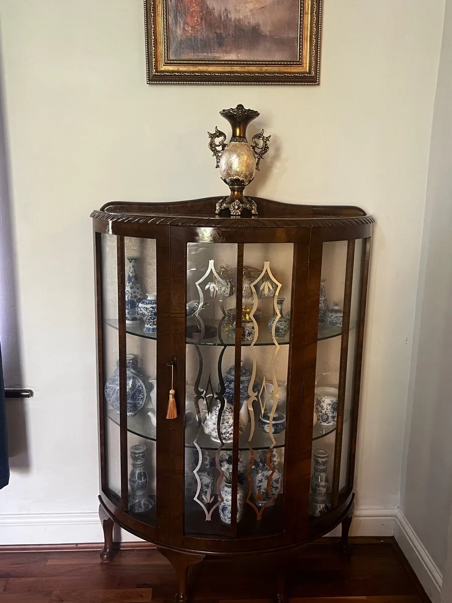 19th Centuries Walnut Demi Luna Display Cabinet - Image 2