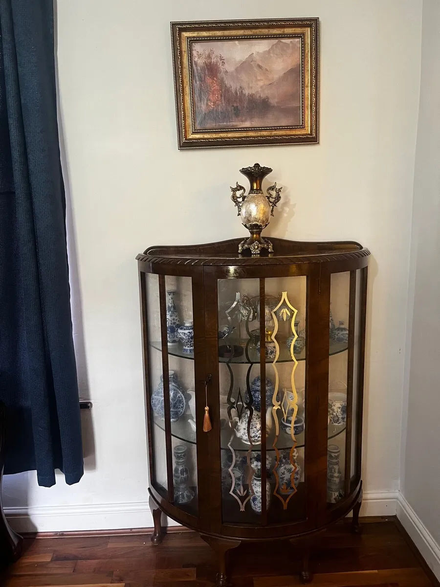 19th Centuries Walnut Demi Luna Display Cabinet - Image 4