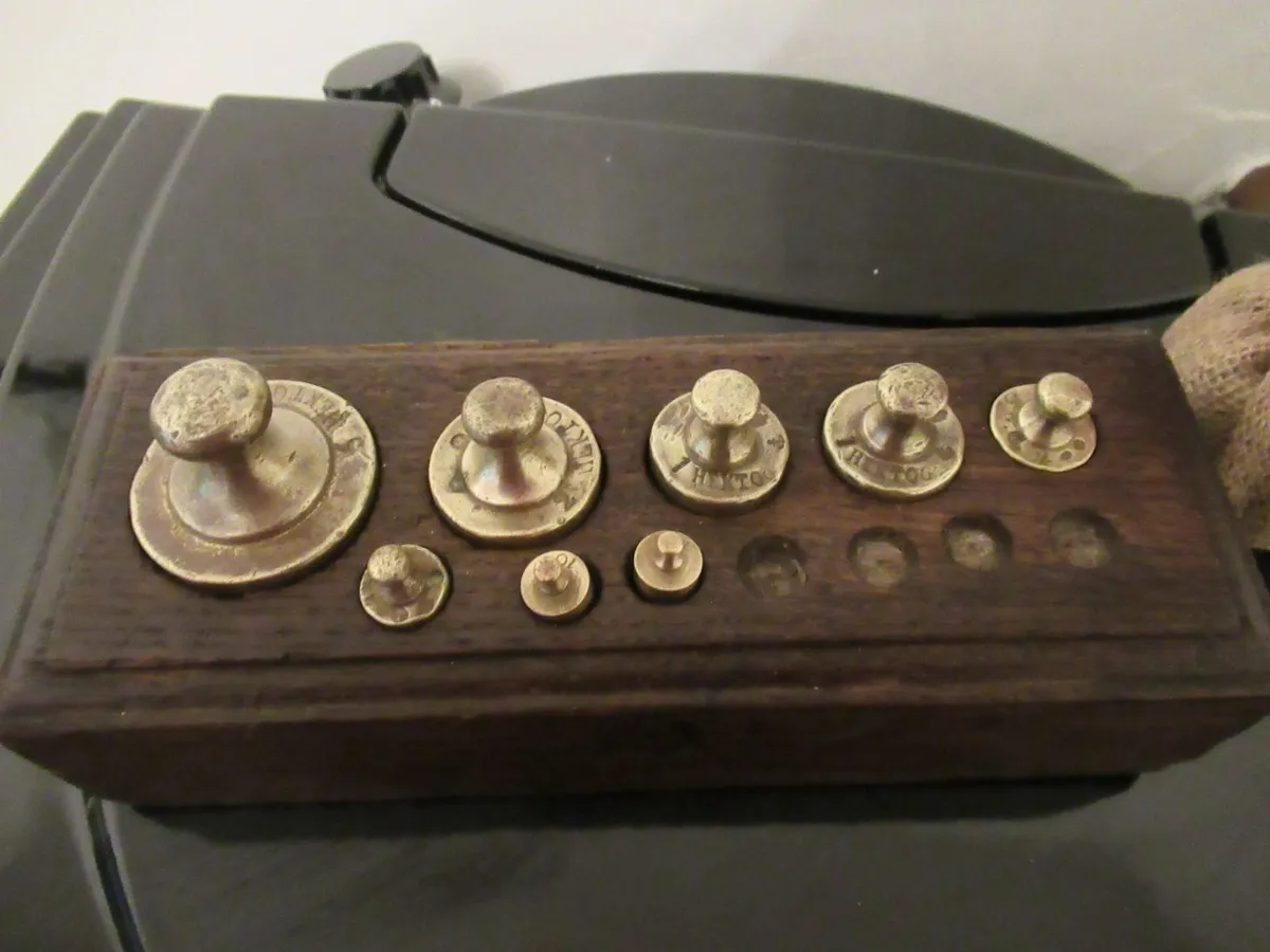 antique brass weights cottage scales vintage cave - Image 3