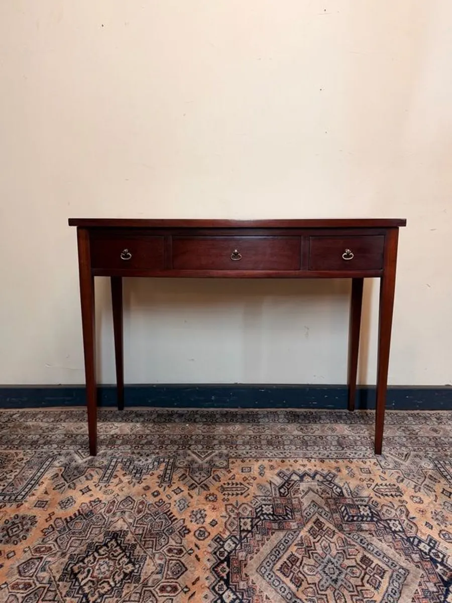 Antique Mahogany Bow Fronted Three Drawer Side or Console Table - Image 1