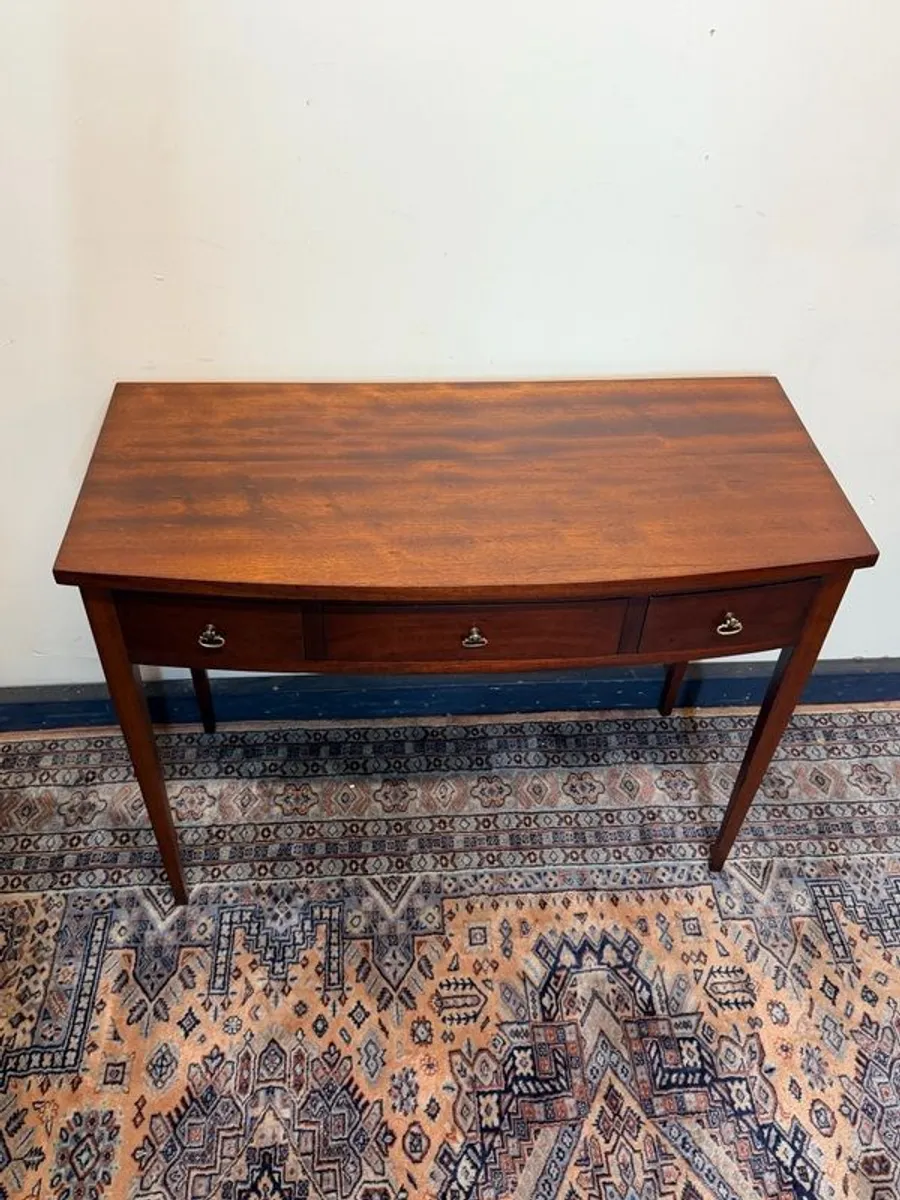 Antique Mahogany Bow Fronted Three Drawer Side or Console Table - Image 2