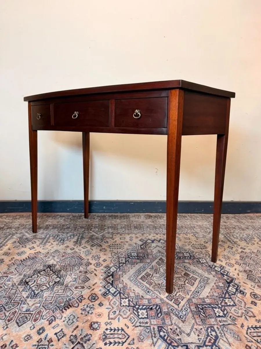 Antique Mahogany Bow Fronted Three Drawer Side or Console Table - Image 3
