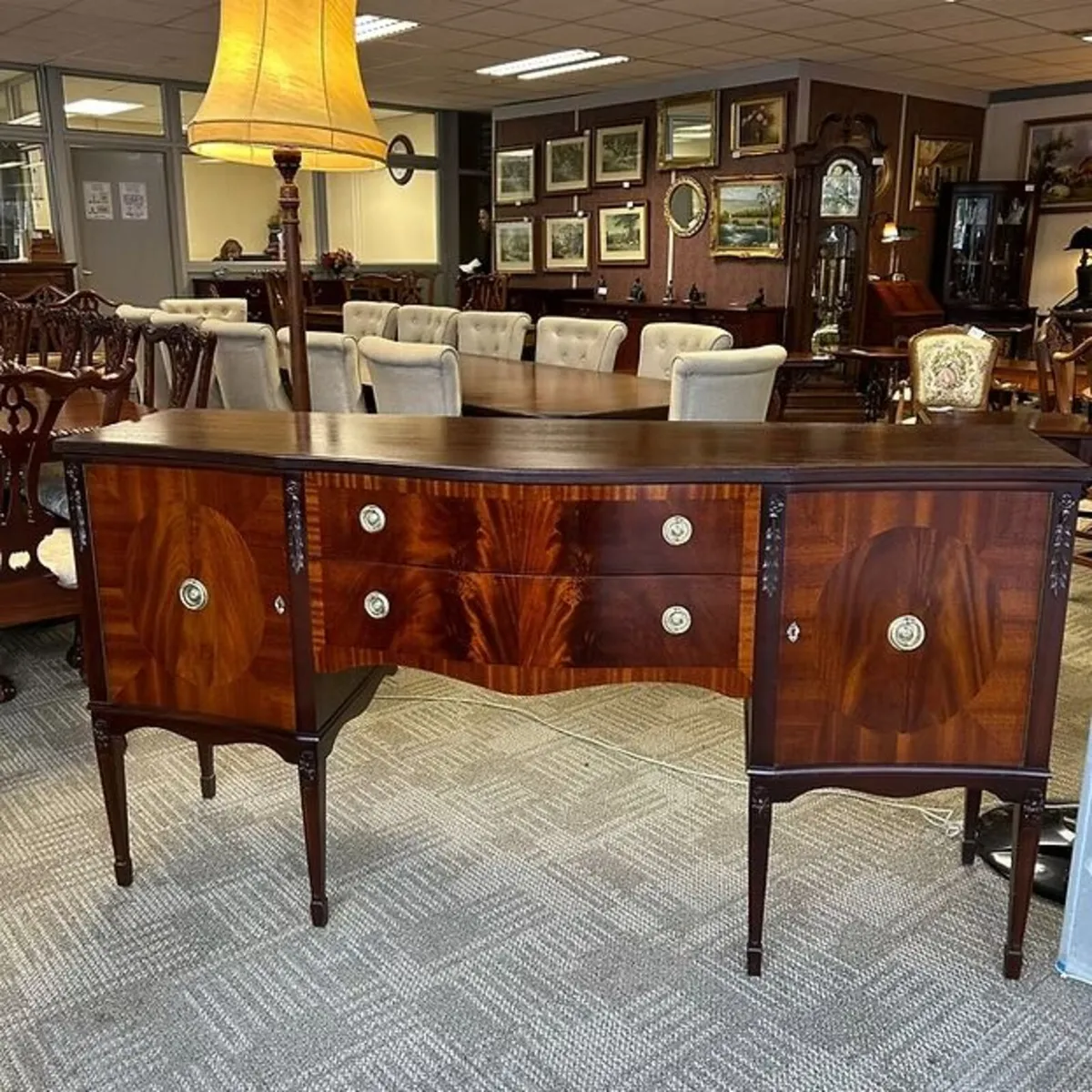 Mahogany flamed bow fronted sideboard