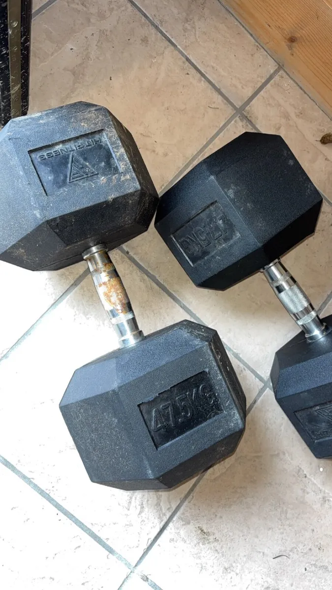 2x 47.5kg Dumbbells & 15kg plate - Image 3