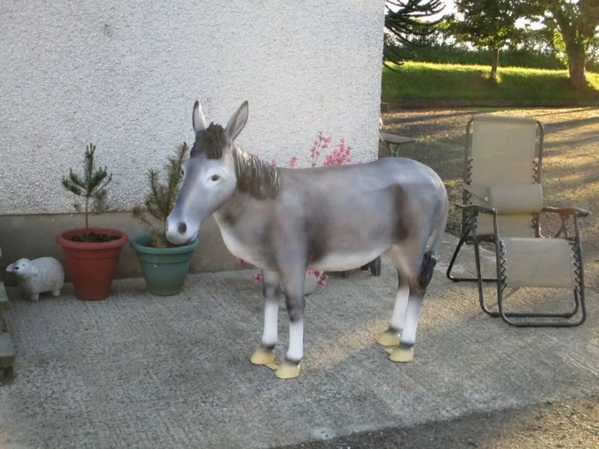 Life-Size Grey Donkey Statue - Image 1