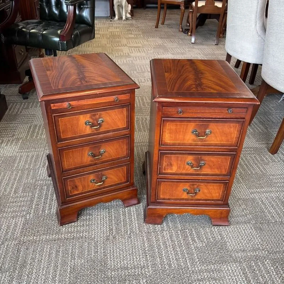 A pair of 19th century style mahogany flamed side
