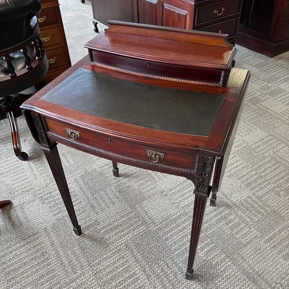 Fabulous Edwardian green leather ladies writing de