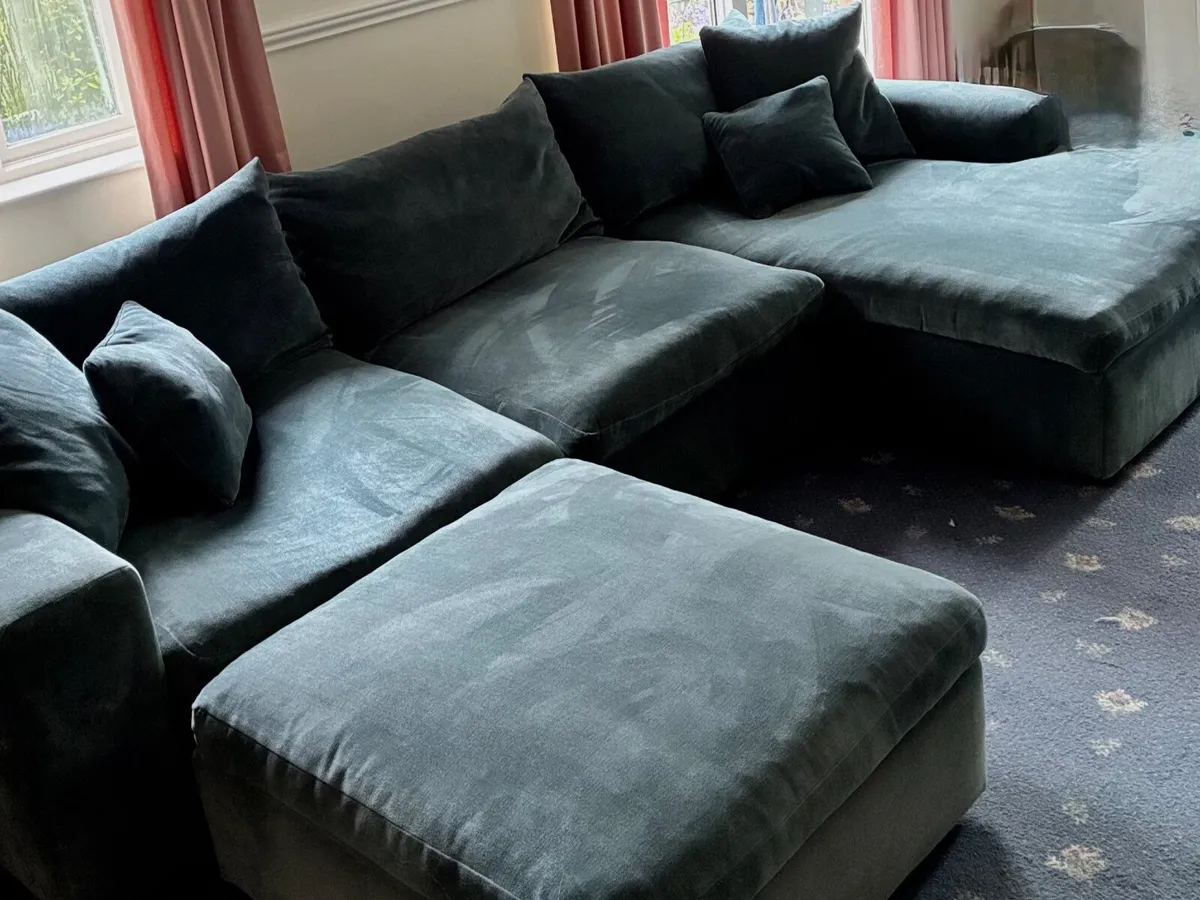 Sofa with chaise lounge and footstool - Image 1