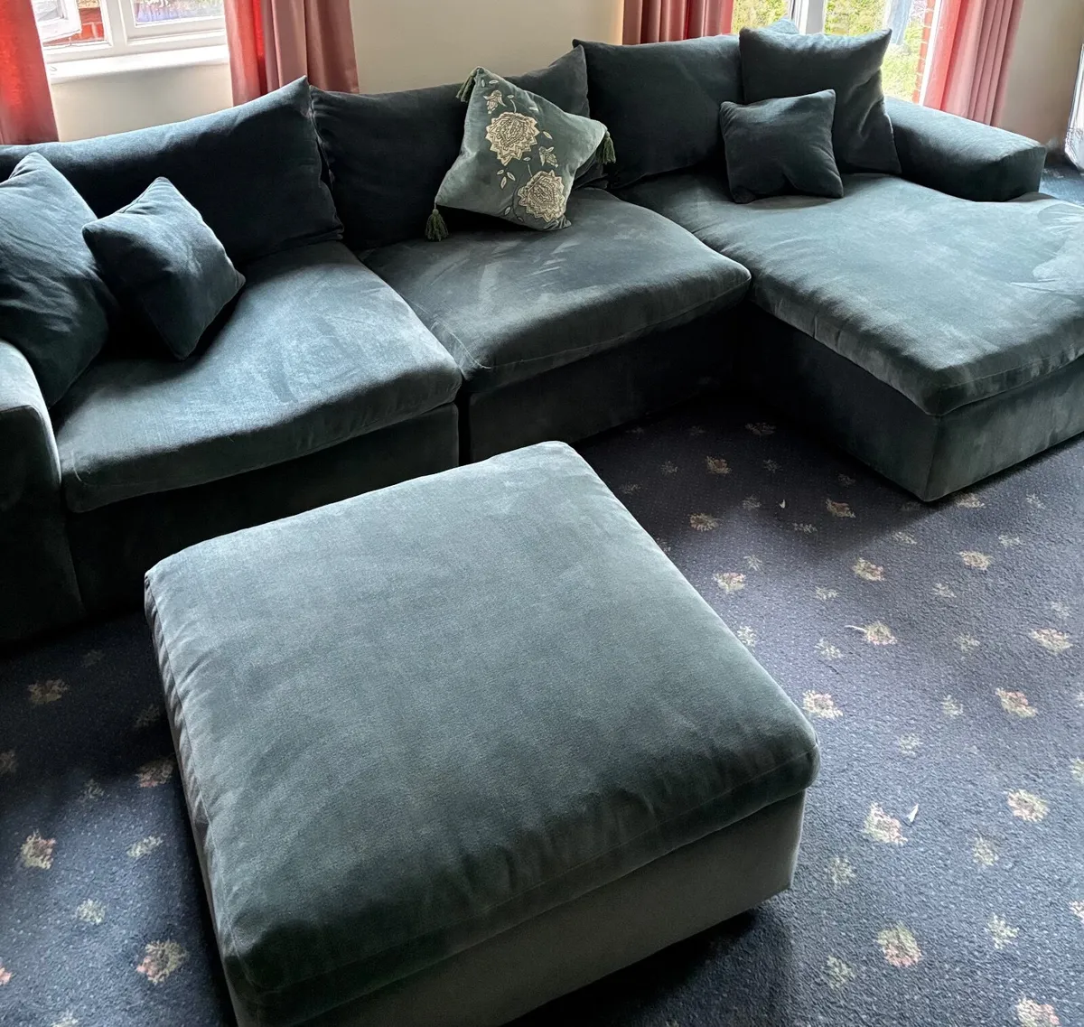 Sofa with chaise lounge and footstool - Image 2