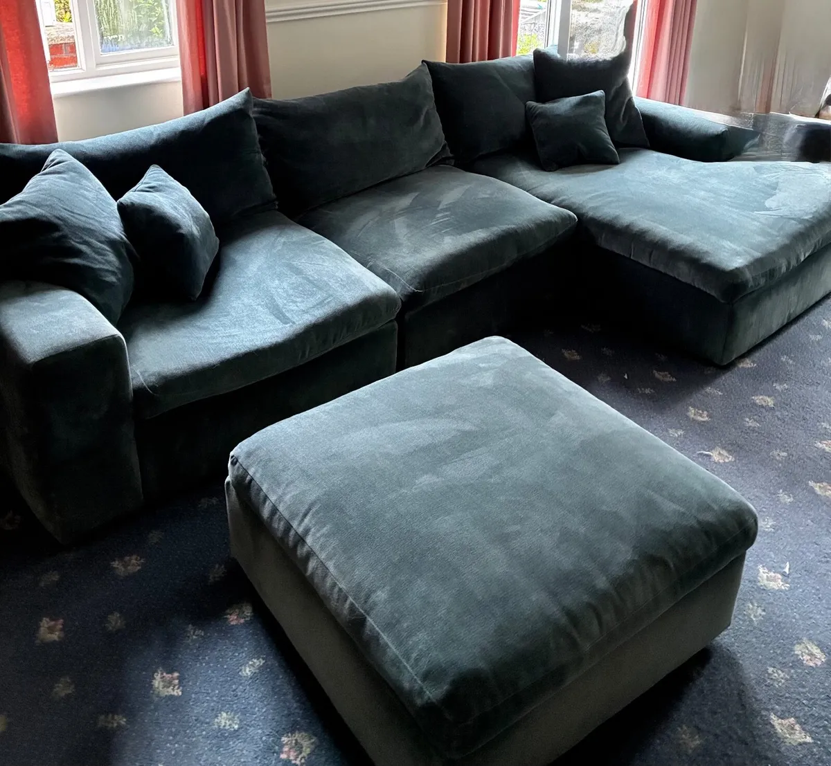 Sofa with chaise lounge and footstool - Image 3