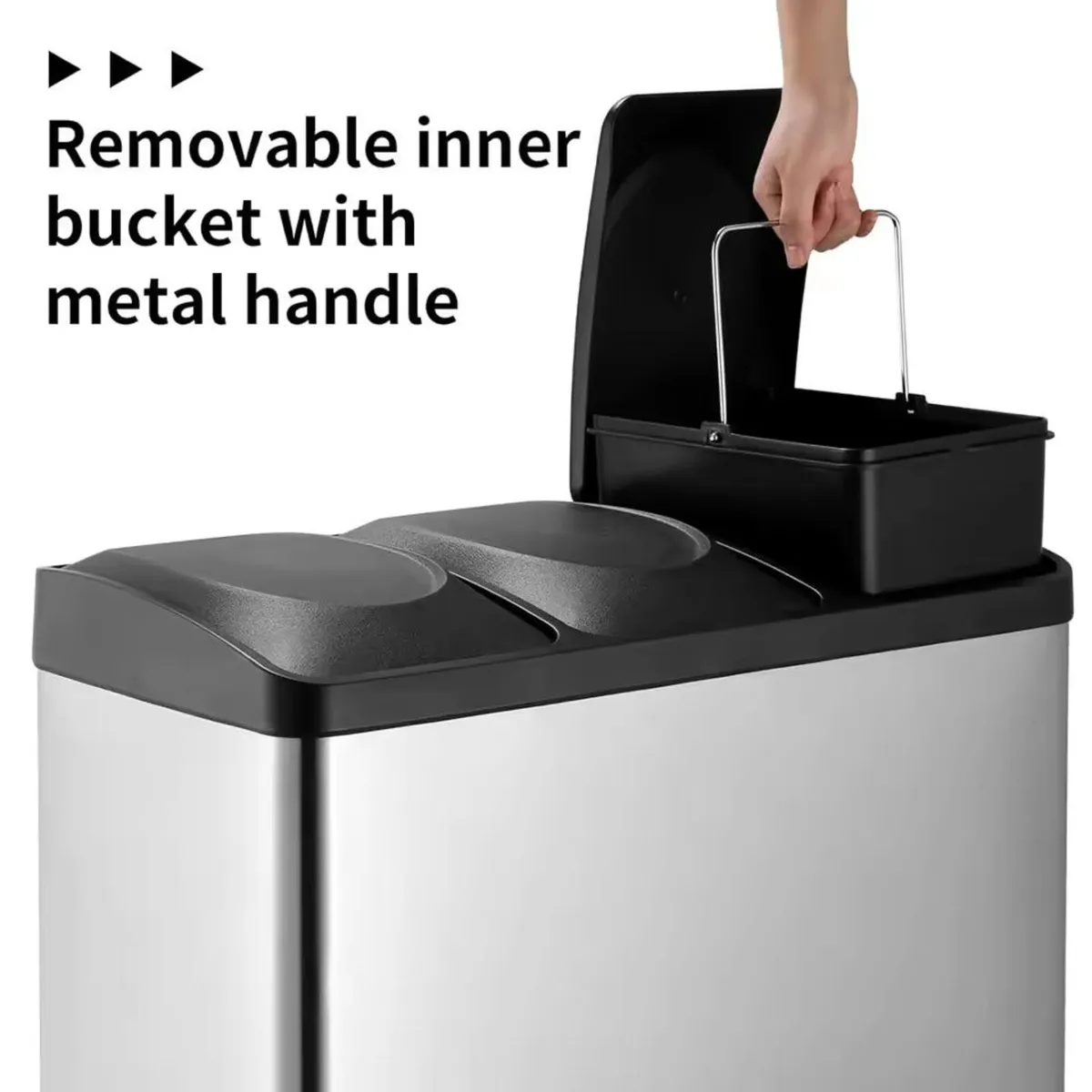 Kitchen Waste Bin 3 Compartment Stainless Steel - Image 3