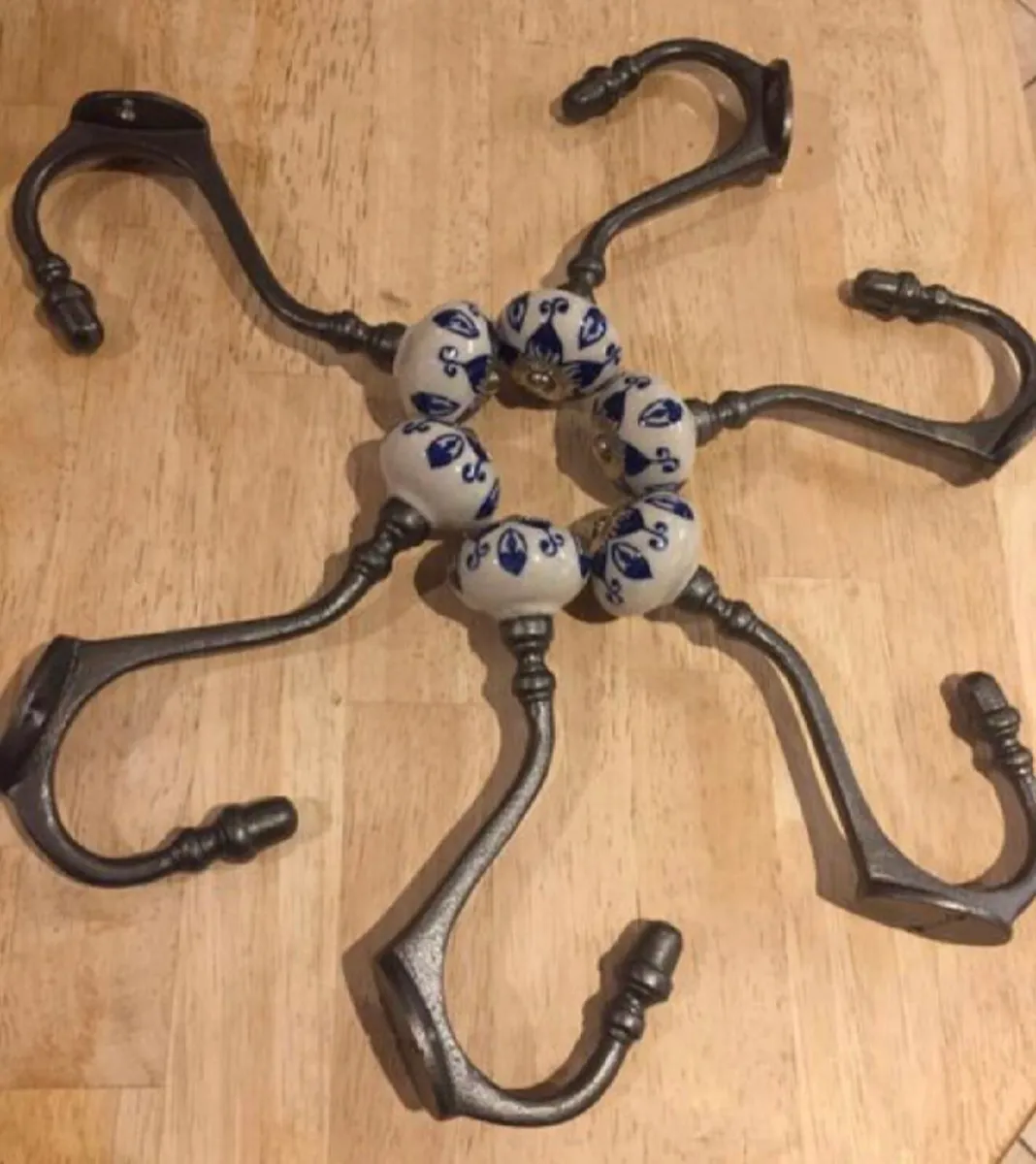 6 x Large Cast Iron Coat Hooks Pumpkin Top NEW - Image 1