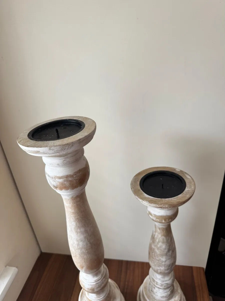 Pair of Rustic Distressed Wooden Candle Holders - Image 2