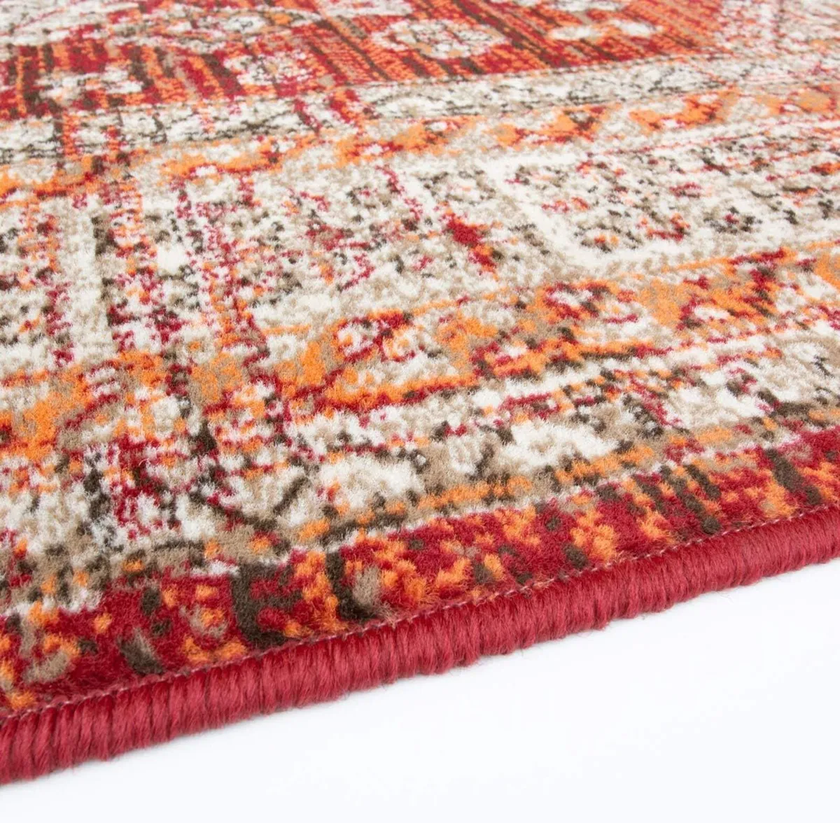 Traditional Red Brown Cream Rug Distressed Luxury - Image 4