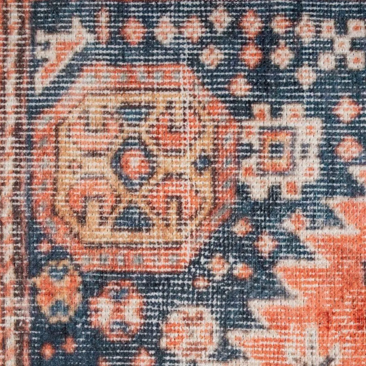 Antique Vintage Cotton Runner Rug Navy Orange - Image 2