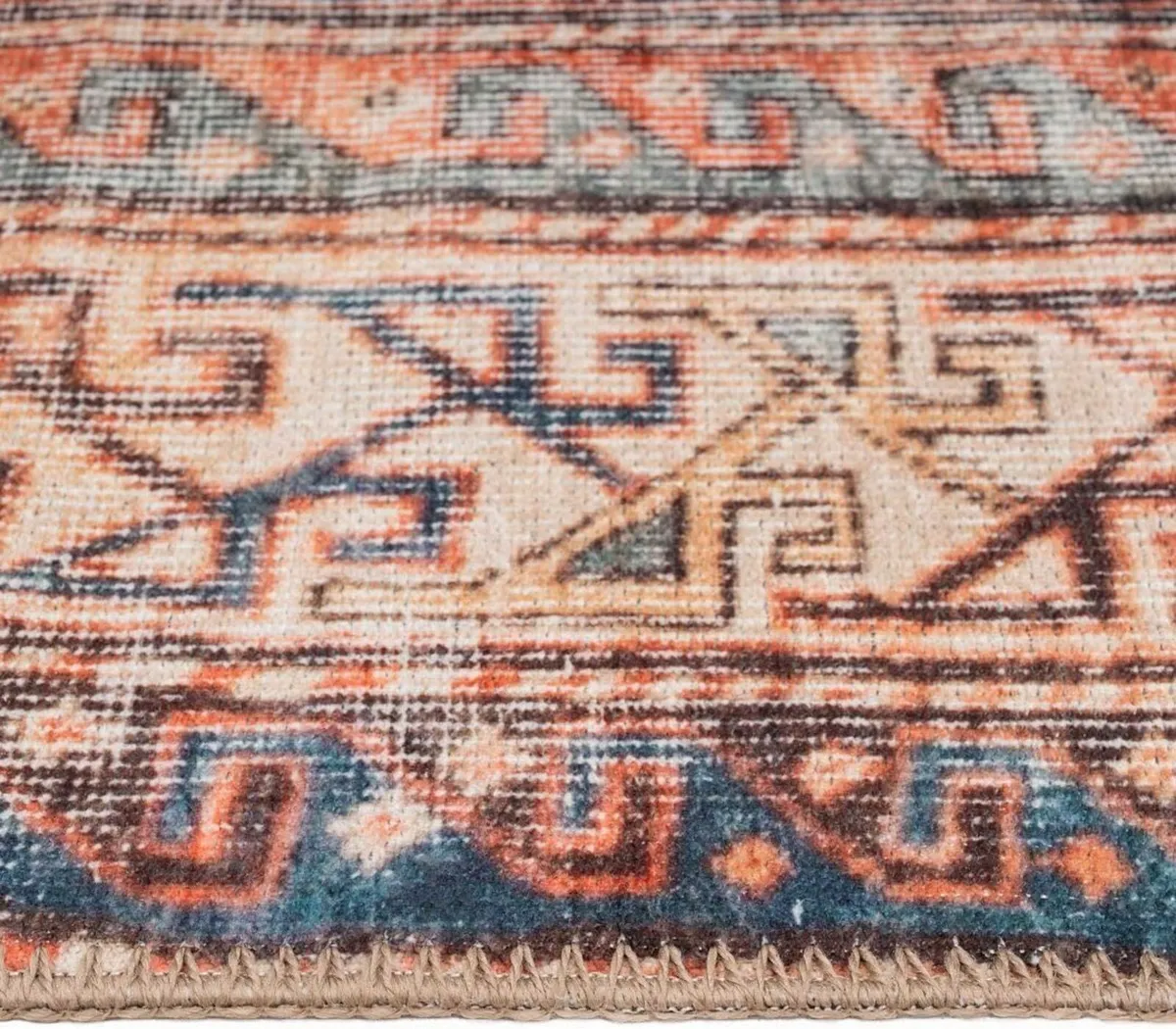 Antique Vintage Cotton Runner Rug Navy Orange - Image 4