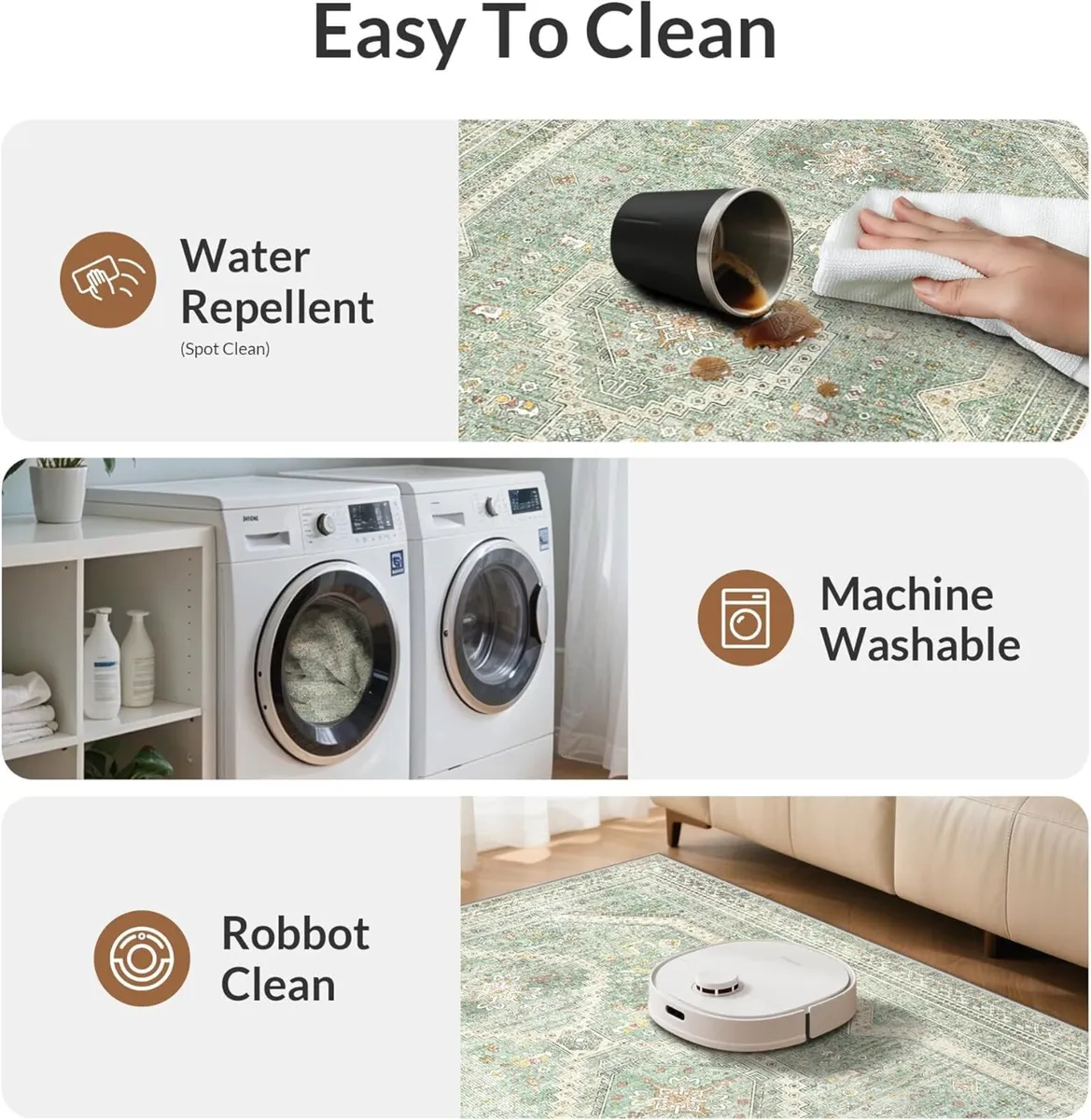 Rugs 160X230 cm Living Room Large Green Rug - Image 4