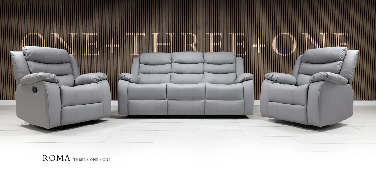 Roma 3+1+1 Manual Leather Recliner Sofa Set - Image 3