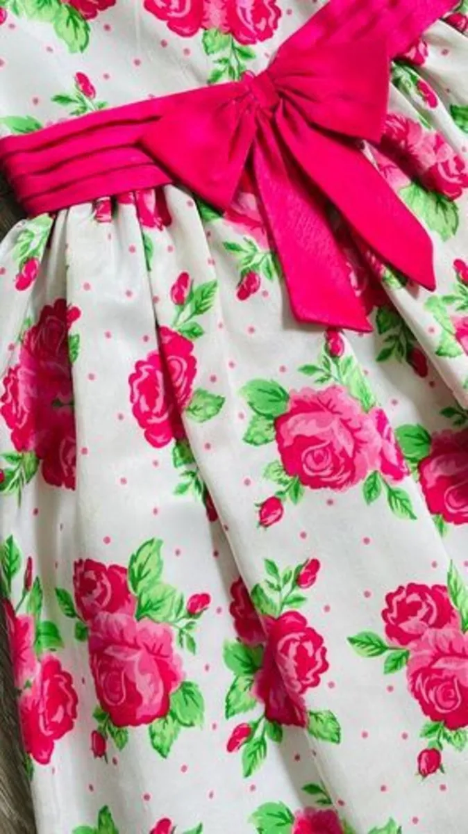 Girls Pink and White Floral Party Dress: Age 8 (7- - Image 4