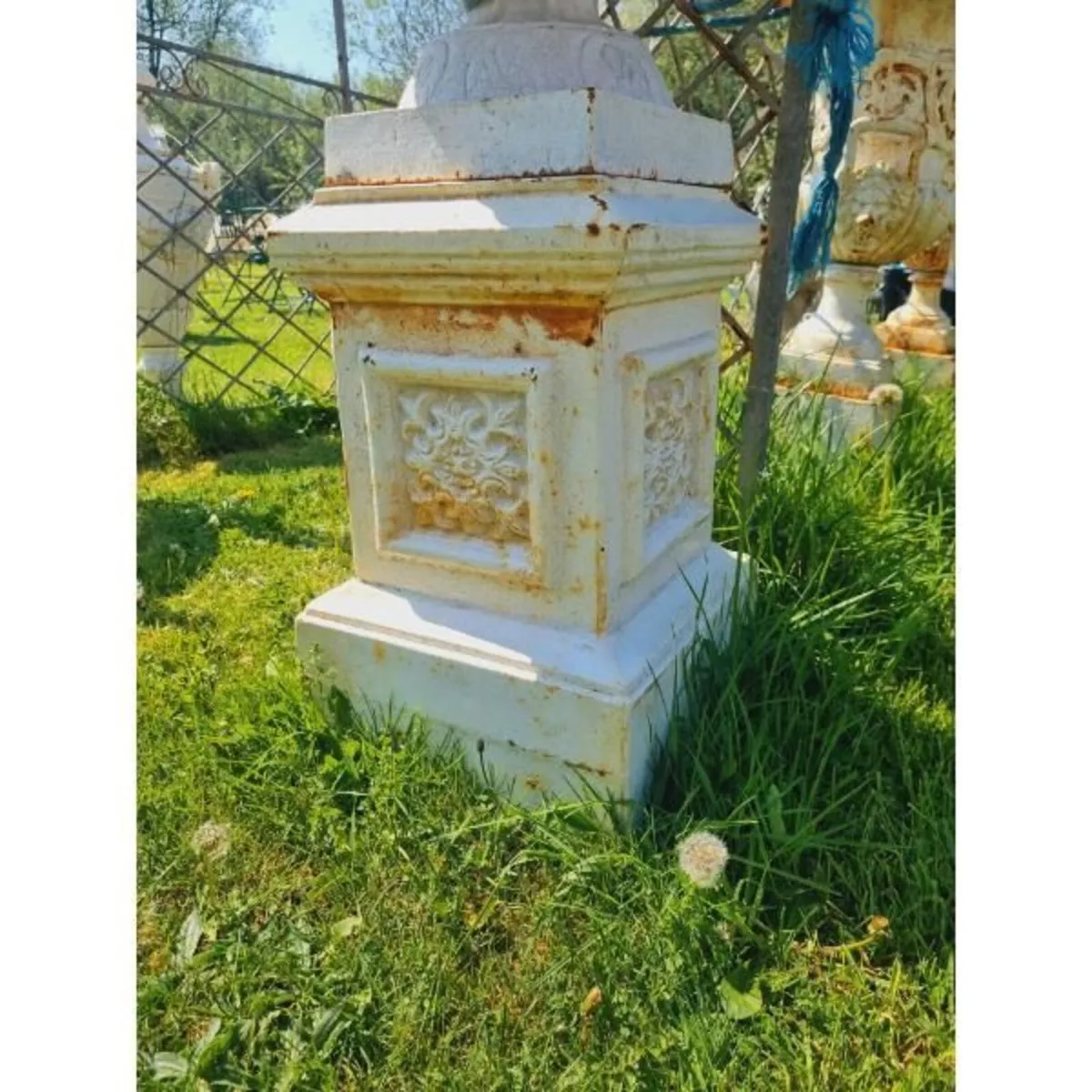 Pair of Cast Iron Urns on Pedestals H397 - Image 4