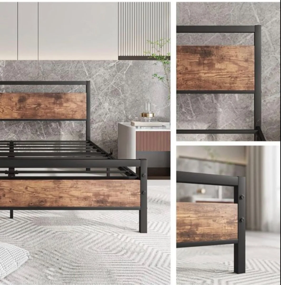 5ft King Bed Frame with Wooden Headboard,Heavy Dut - Image 2