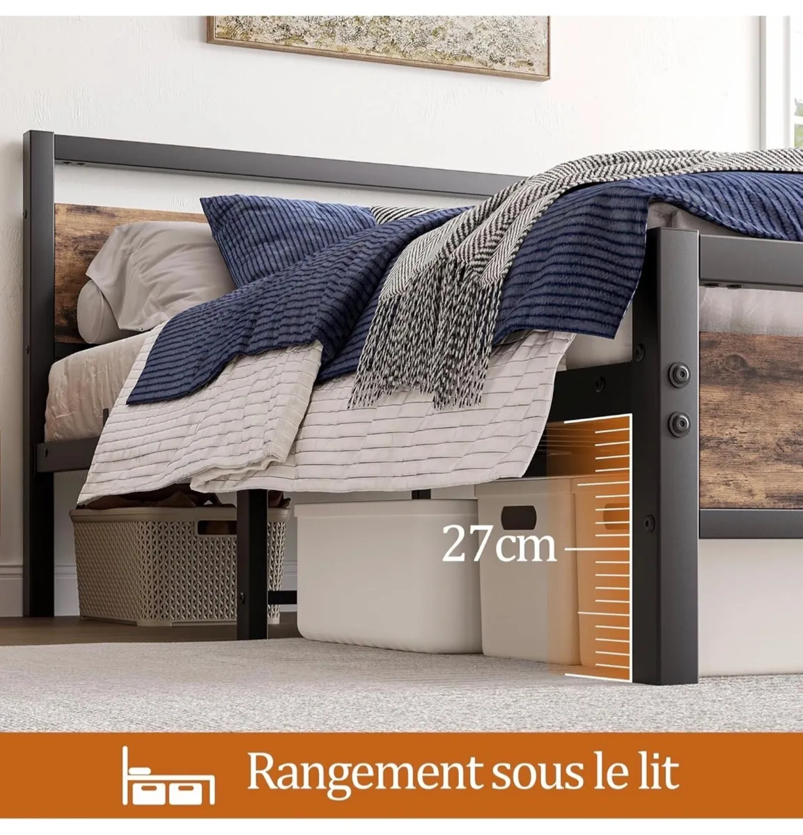 Metal Platform Bed Frame King Size with Wooden Hea - Image 4