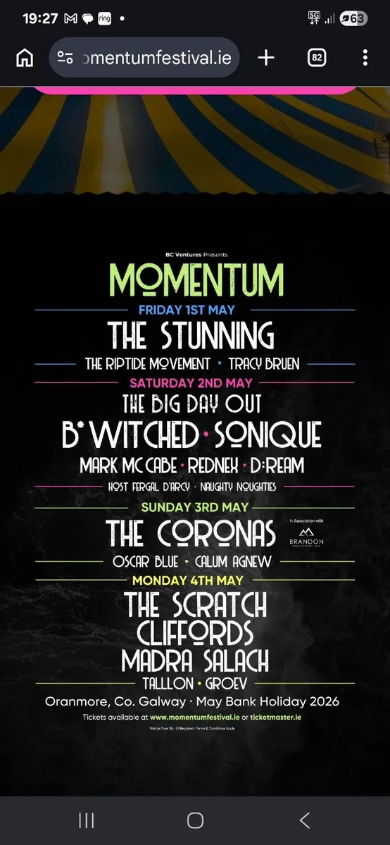 Momentum festival Oranmore. The Stunning tickets
