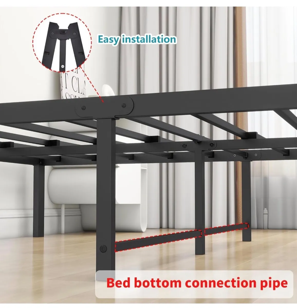 King Bed Frame with Wooden Footboard,32cm Metal Pl - Image 4