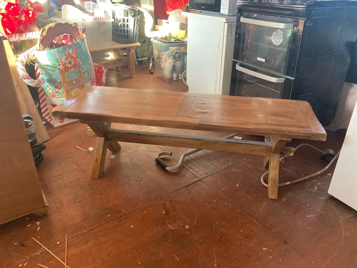 Solid table and 6 chairs and bench - Image 4