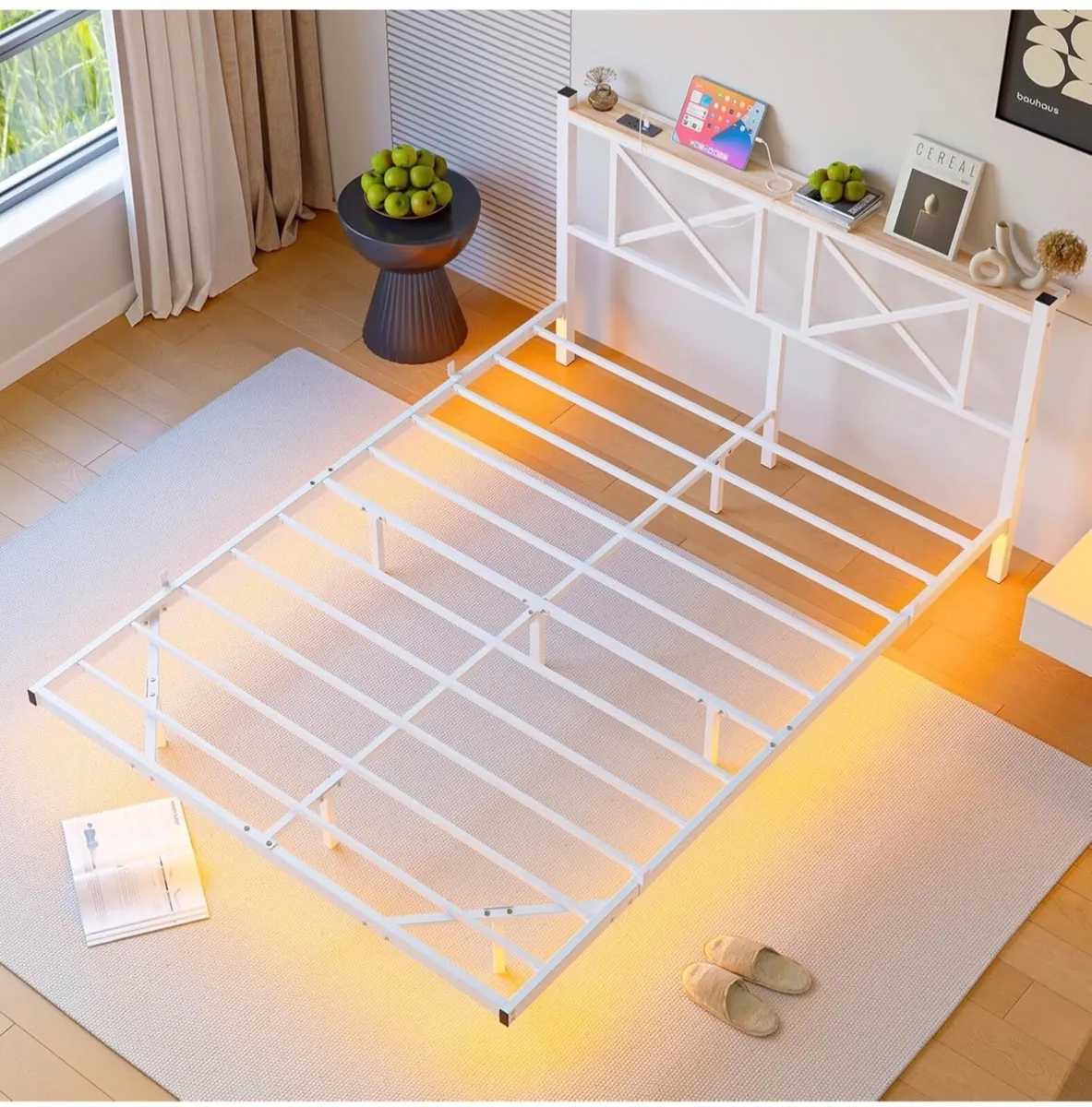 King Size Floating Bed Frame with LED Lights&Charg - Image 3
