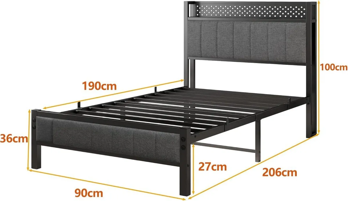 Single Bed Frame with Storage Headboard Shelf 3ft - Image 2