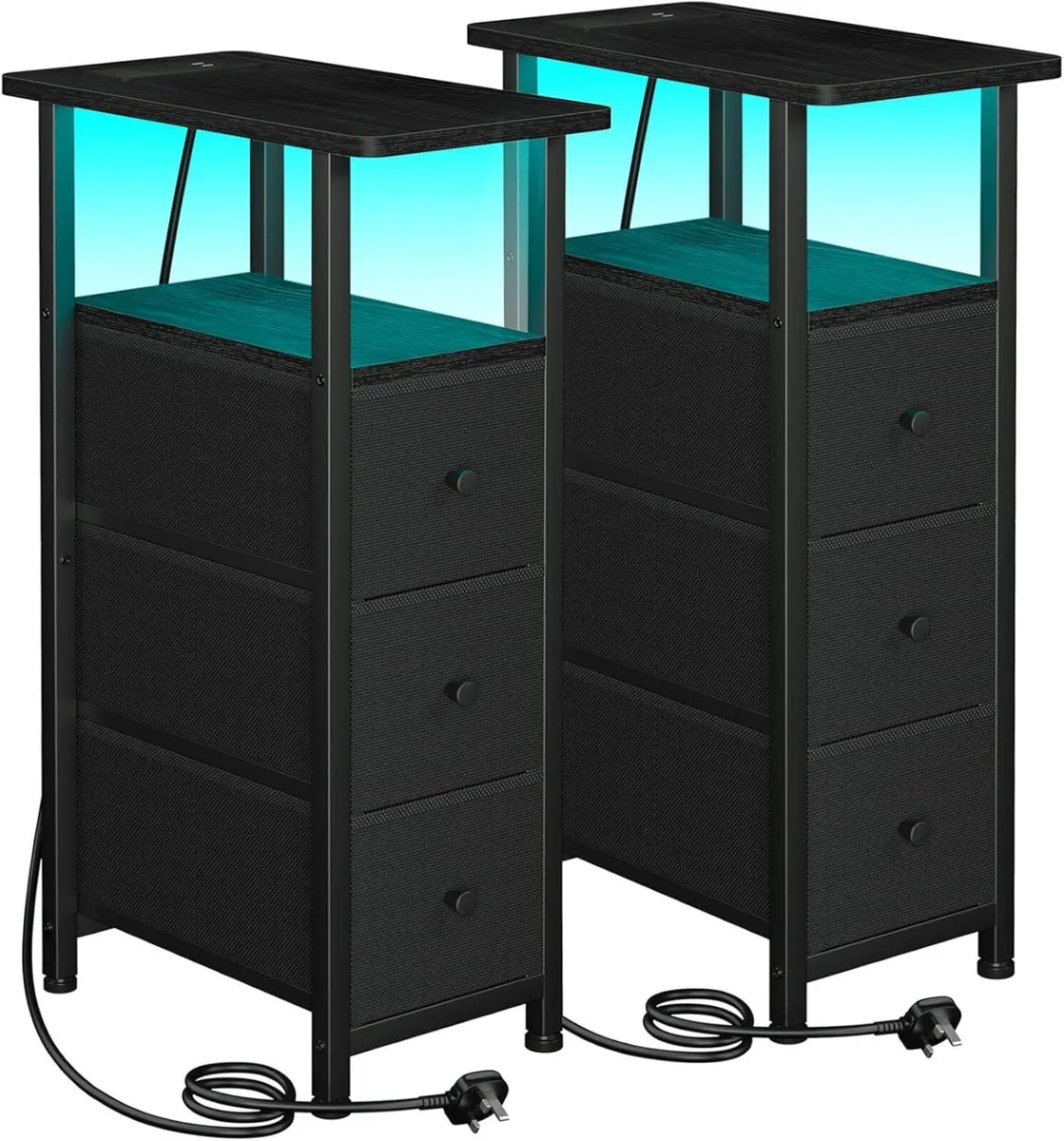 Slim Bedside Table Set of 2 with Charging Station - Image 1