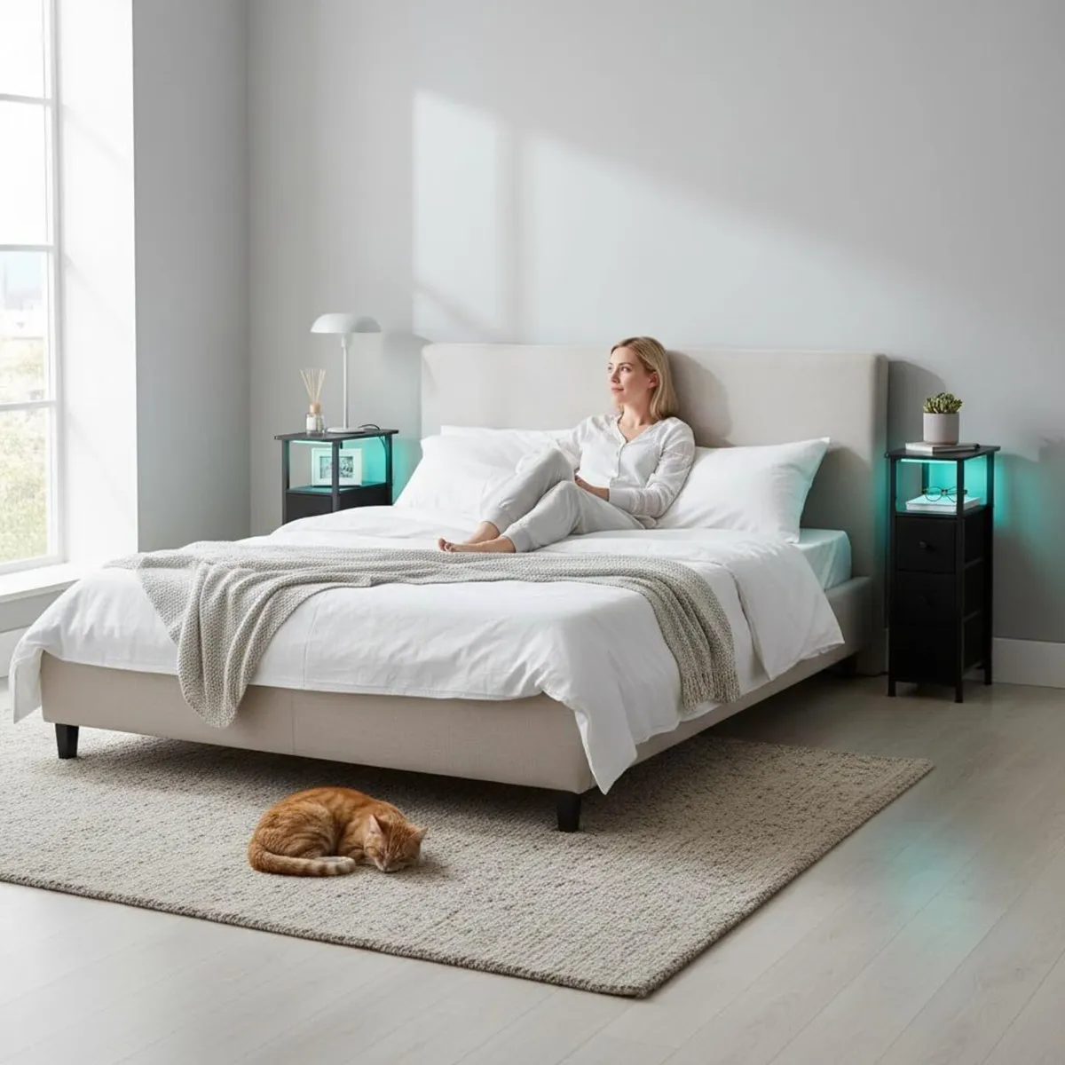 Slim Bedside Table Set of 2 with Charging Station - Image 4