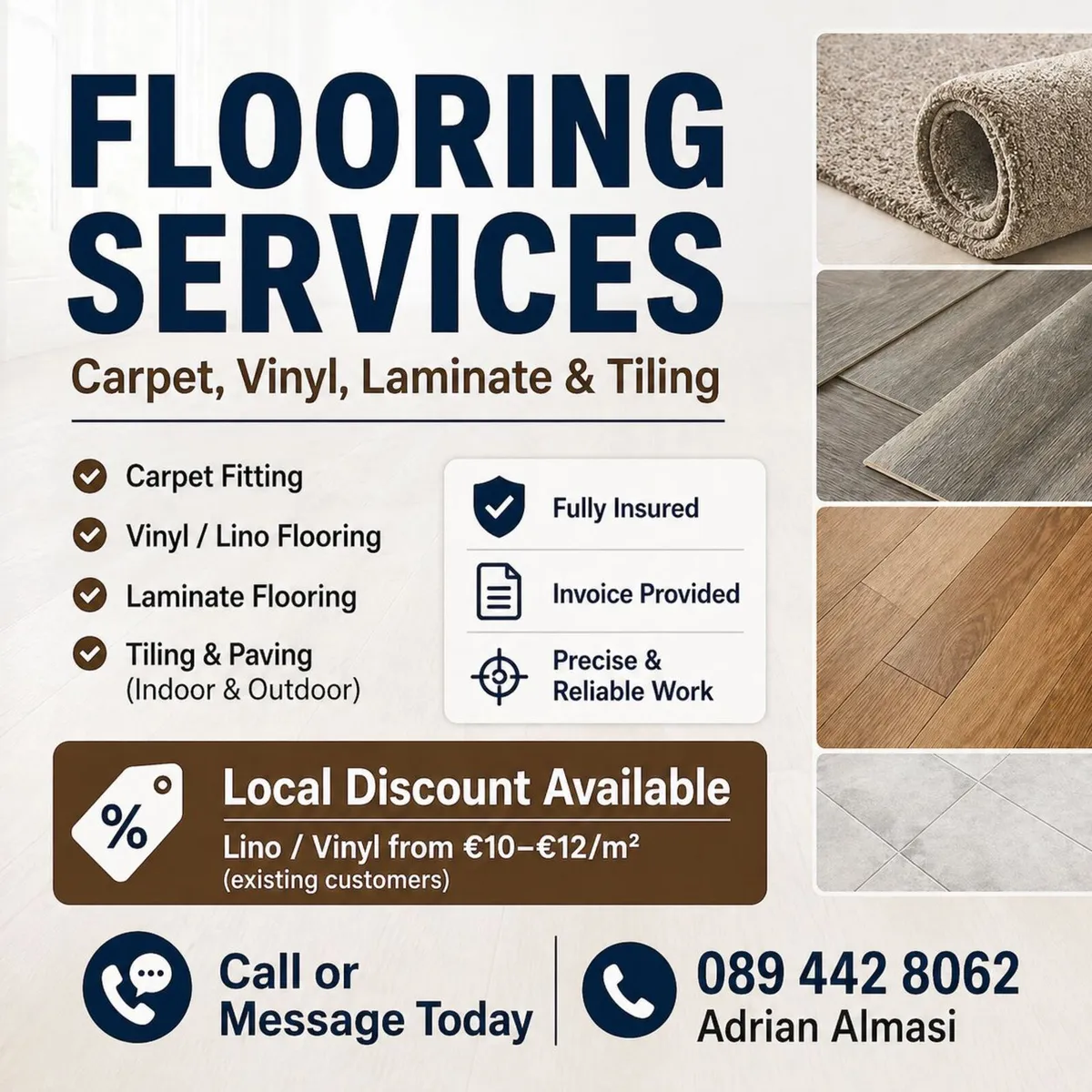 Flooring Services – Carpet, Vinyl, Laminate & Tili