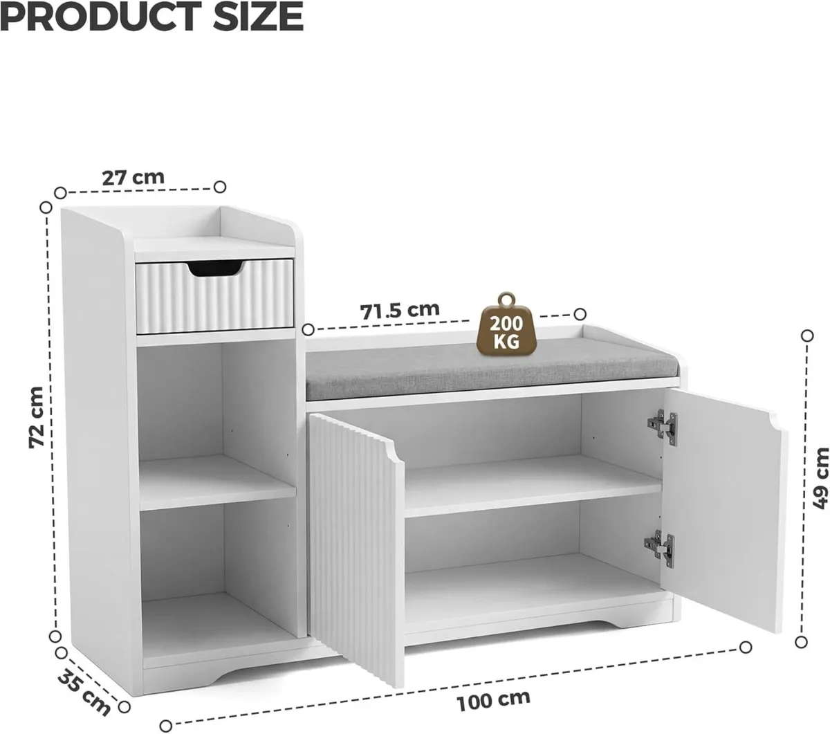 Storage Bench White Shoes Cabinet 3 Space for - Image 2