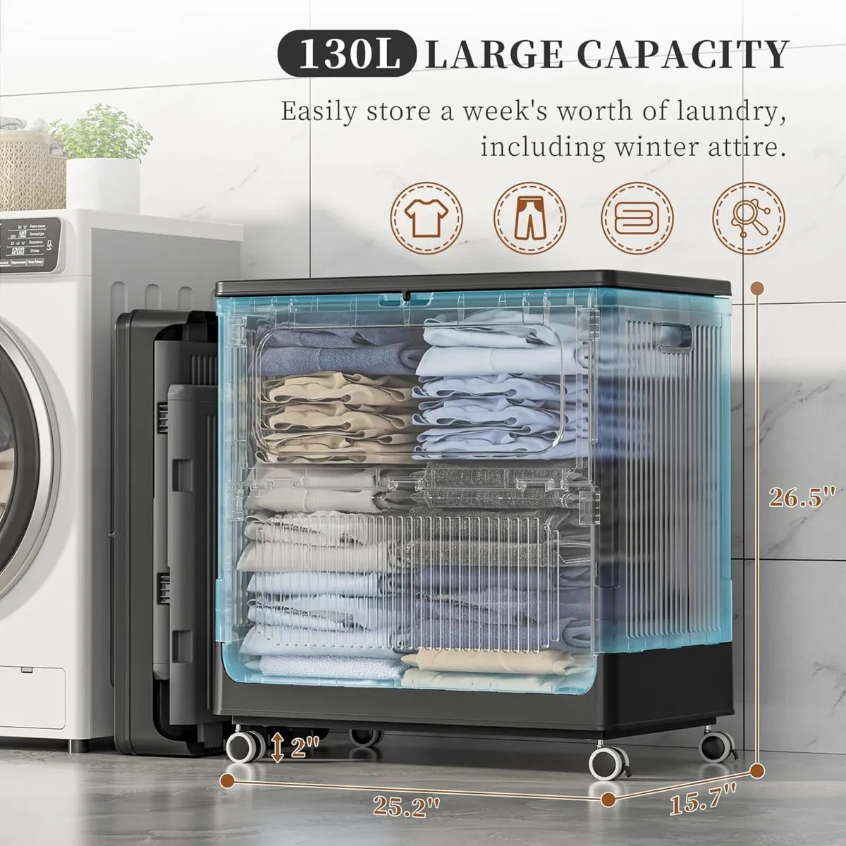 Large Laundry Basket with Lids 130L Washing - Image 3