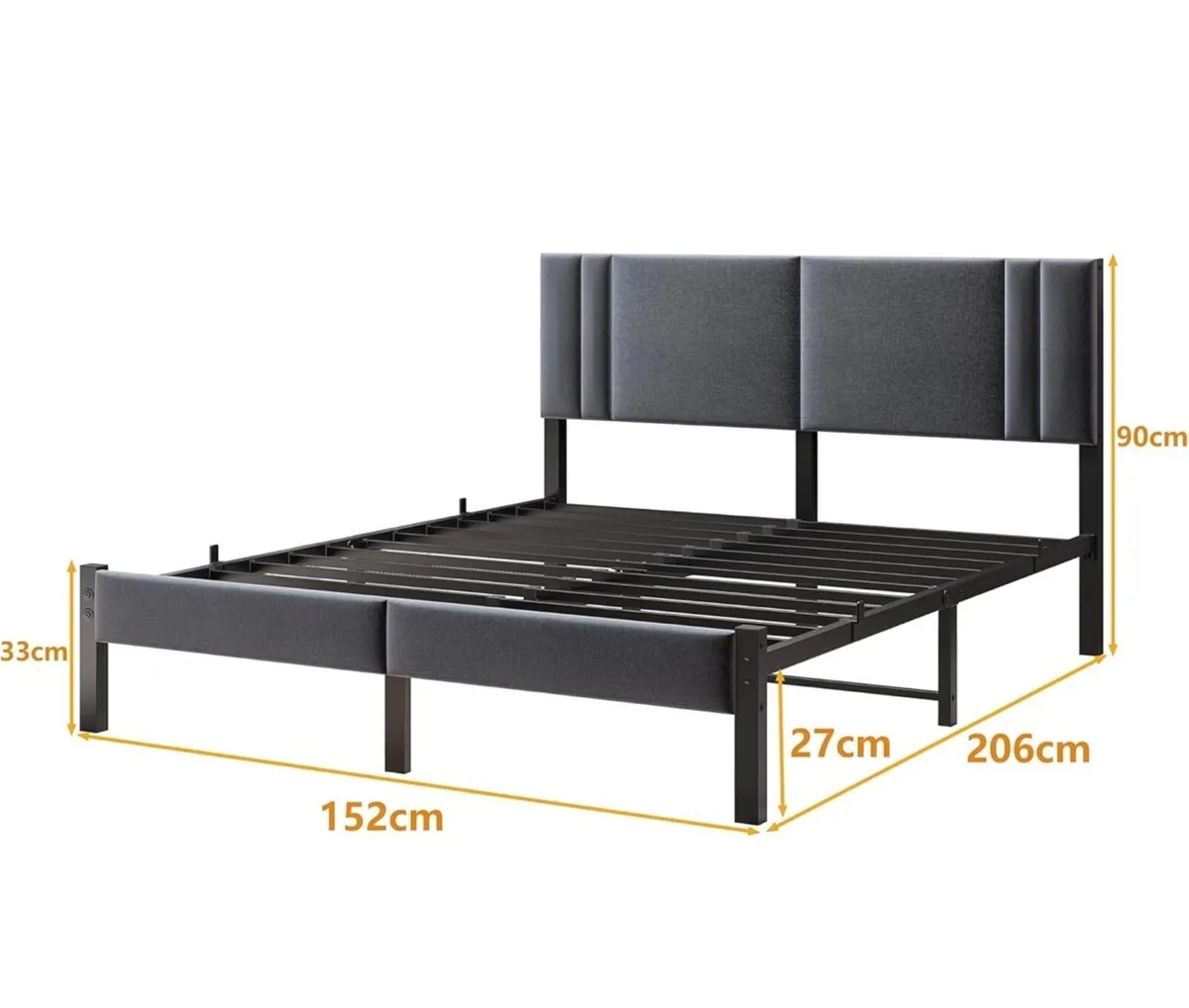King Size Bed Frame Upholstered Platform with Head - Image 3