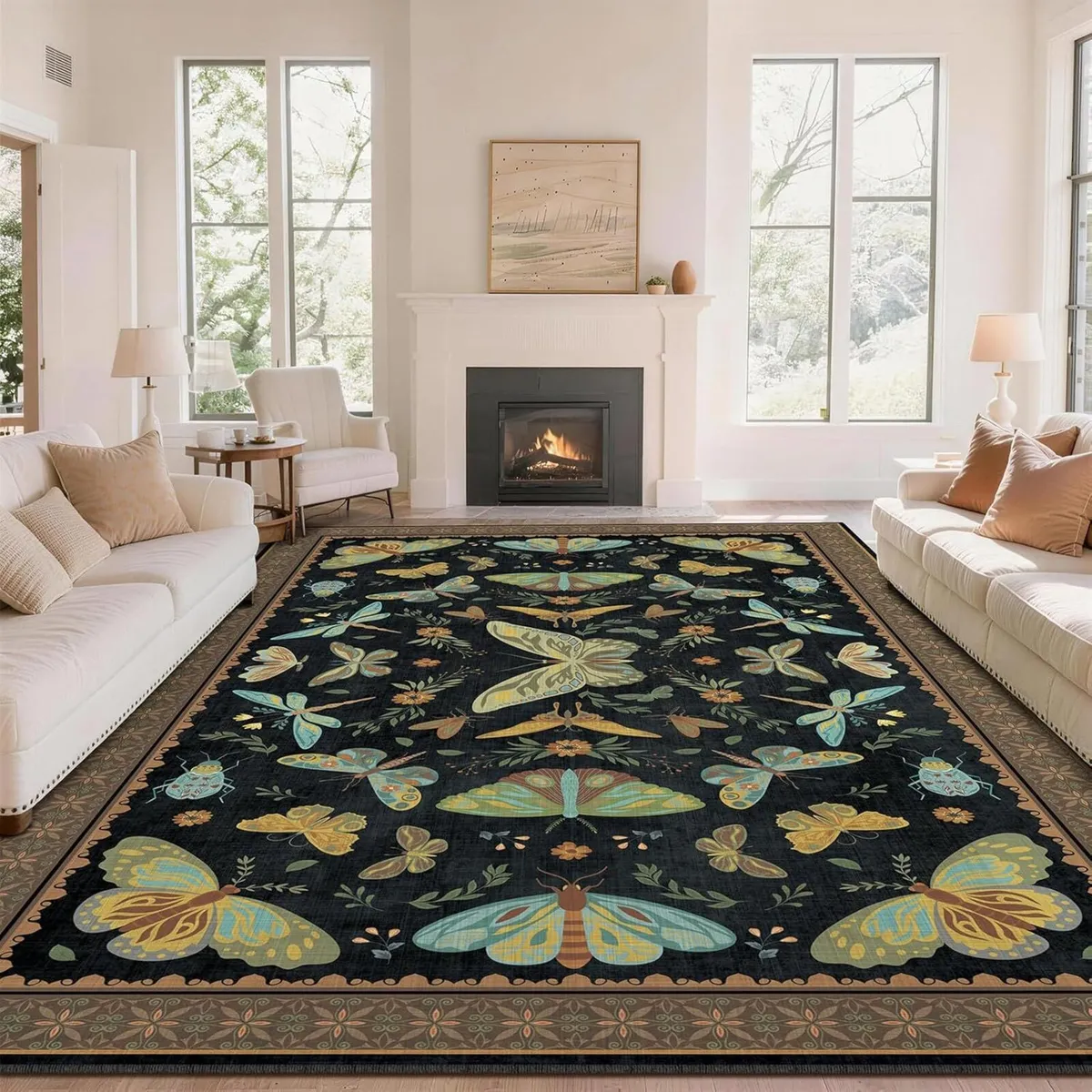 Butterfly Rug Living Room Soft Low Pile Washable - Image 1