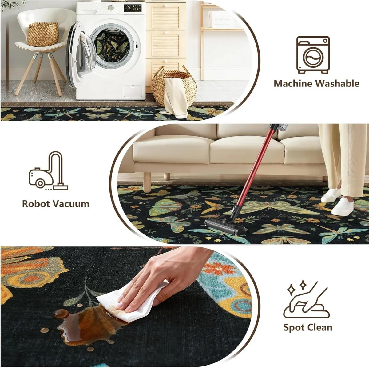 Butterfly Rug Living Room Soft Low Pile Washable - Image 4